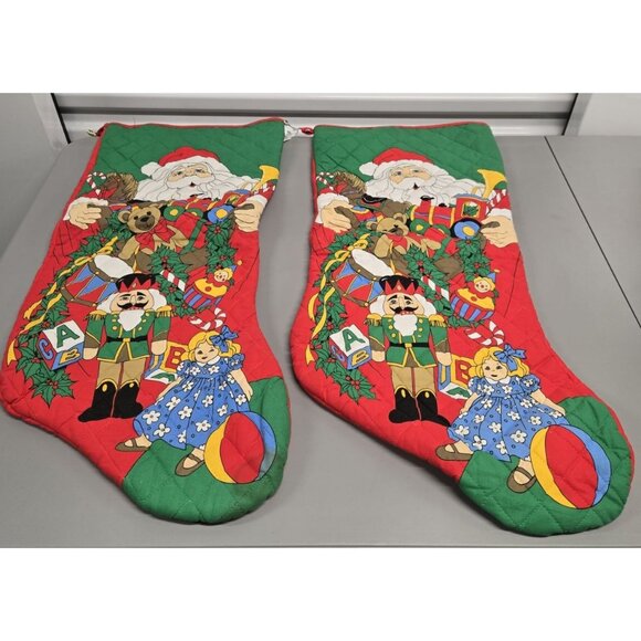 Pair of Vintage 29 inch long XL JUMBO Quilted Christmas Stockings - Picture 2 of 6